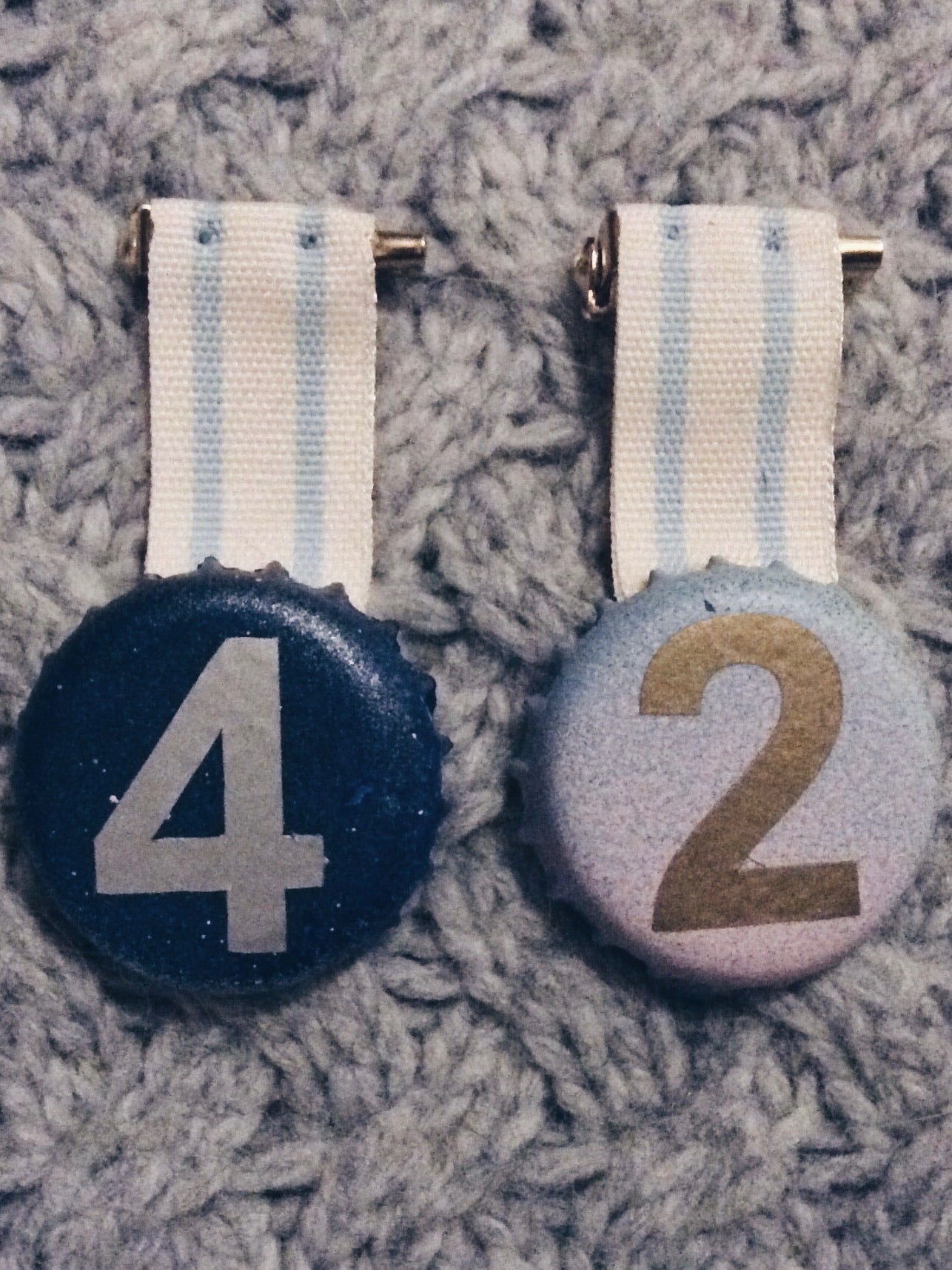 two medals pined together for 42 birthday