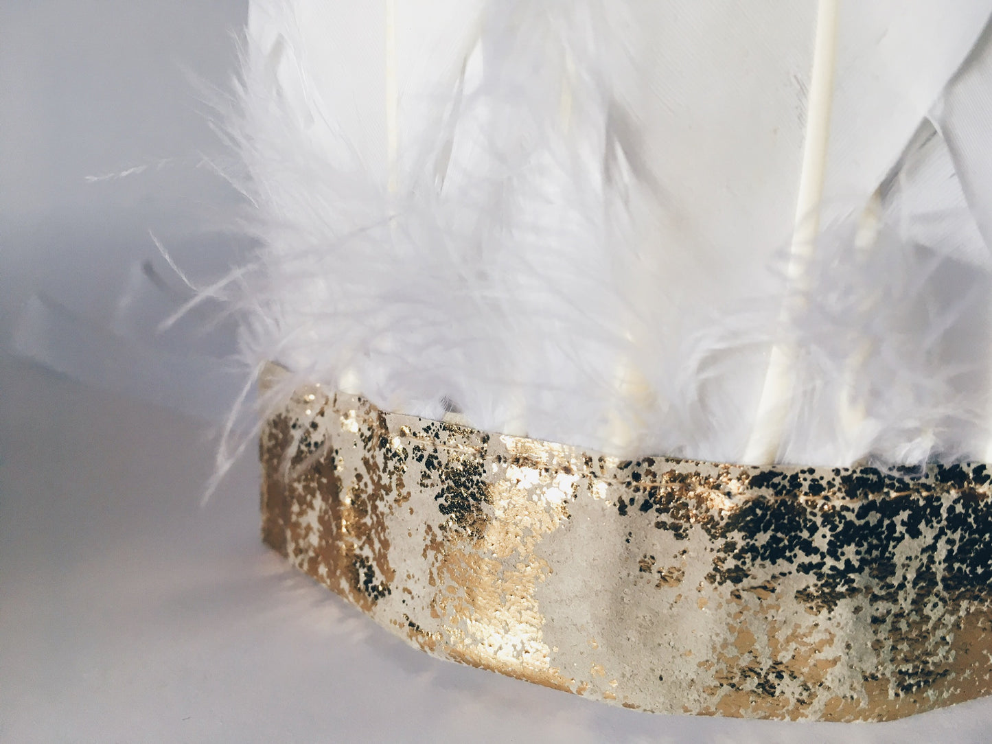 white feather and gold metallic leather headdress by For Just ONE Day