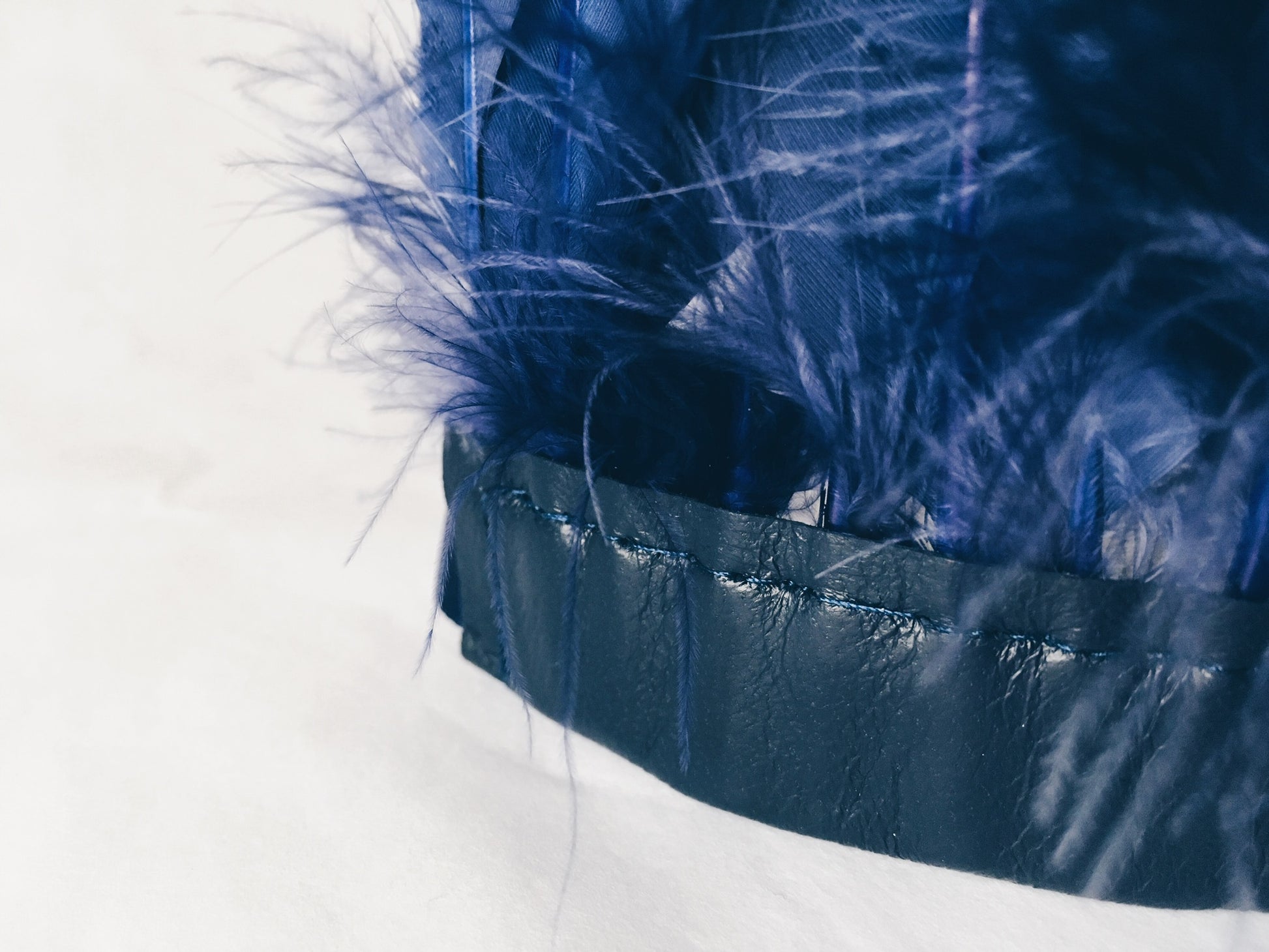 Close up of Indigo Blue feather headdress by For Just ONE Day