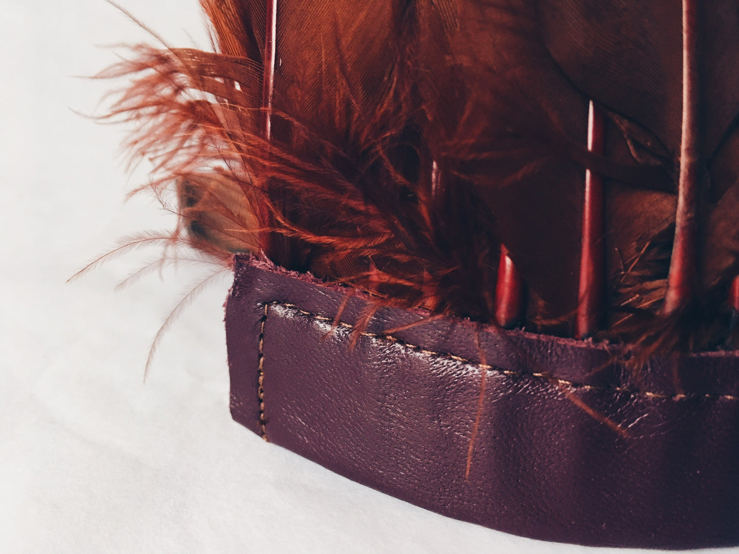 close up of rich chocolate brown feather headdress by For Just ONE Day