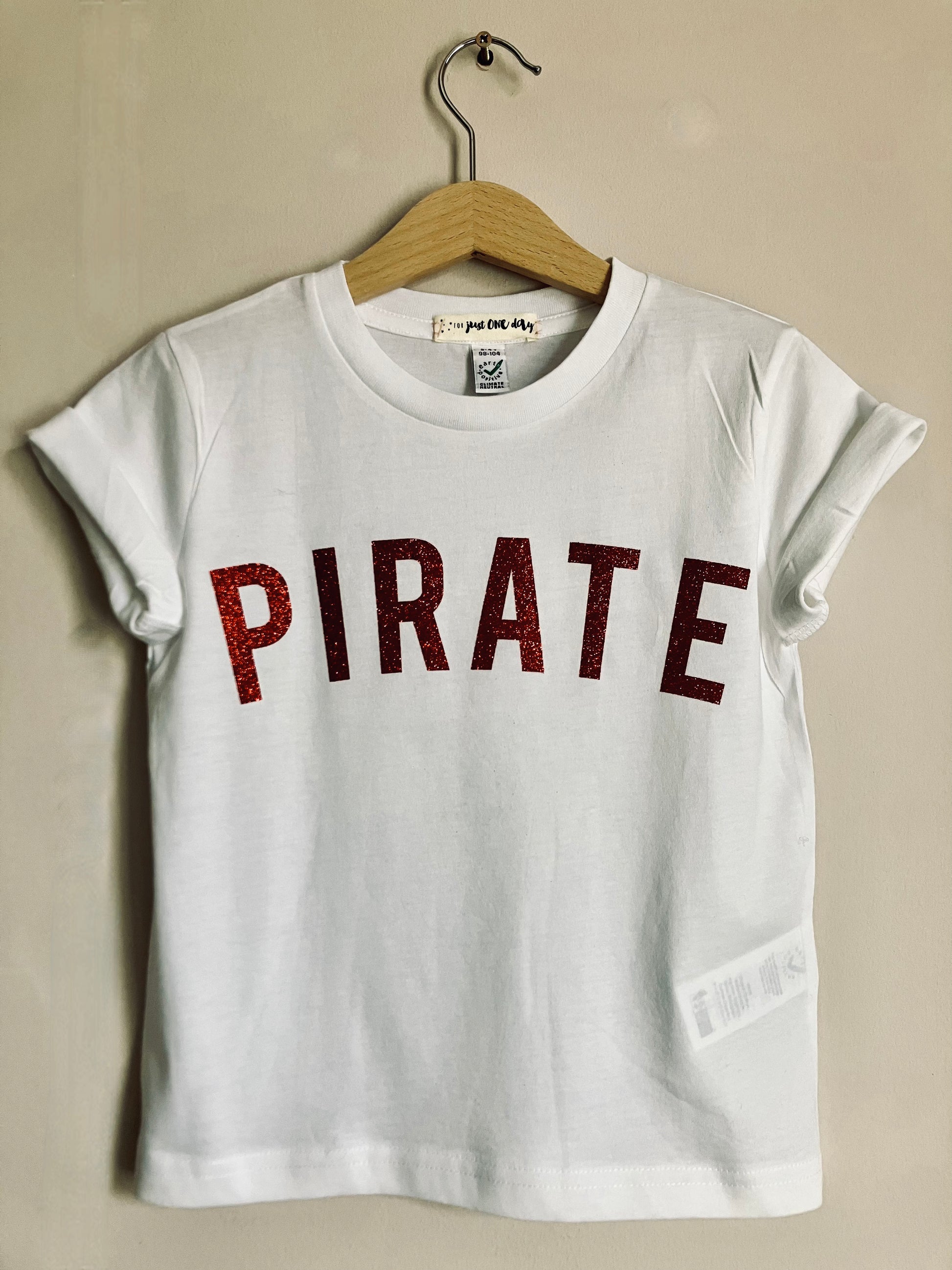 red glitter print on white pirate t-shirt by For Just ONE Day