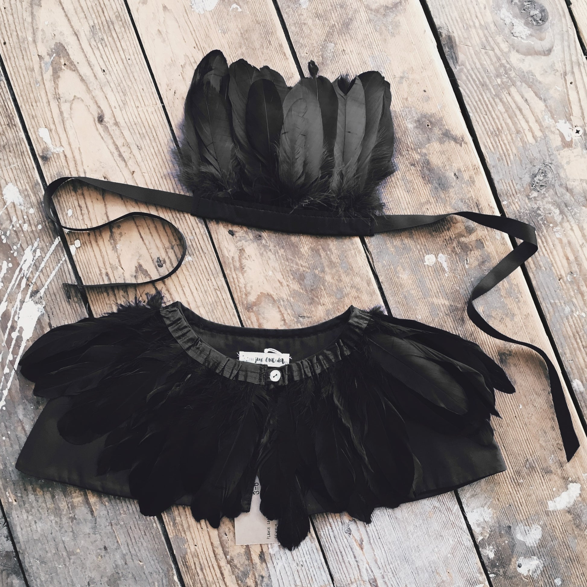 Childs Black feather cape and headdress by For Just ONE Day
