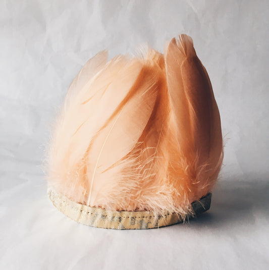Peach feather and metallic leather headdress by For Just ONE Day