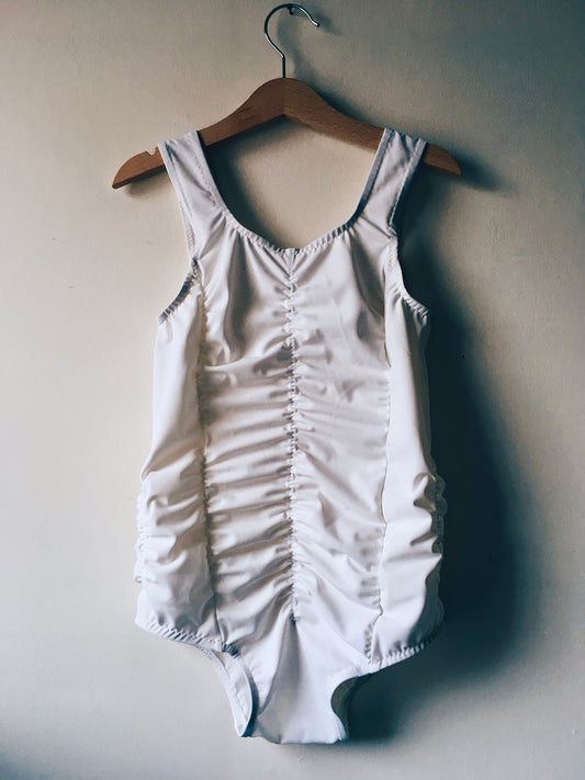 White Vintage Inspired Leotard 'Tallulah' with Ruched Seams