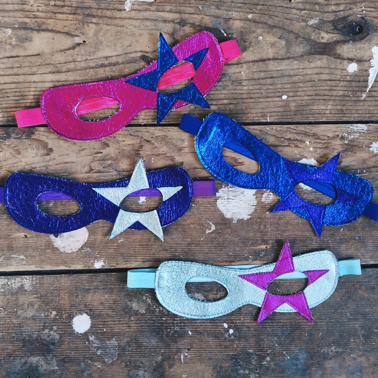 Colour variations of Metallic leather Star superhero mask by For Just ONE Day